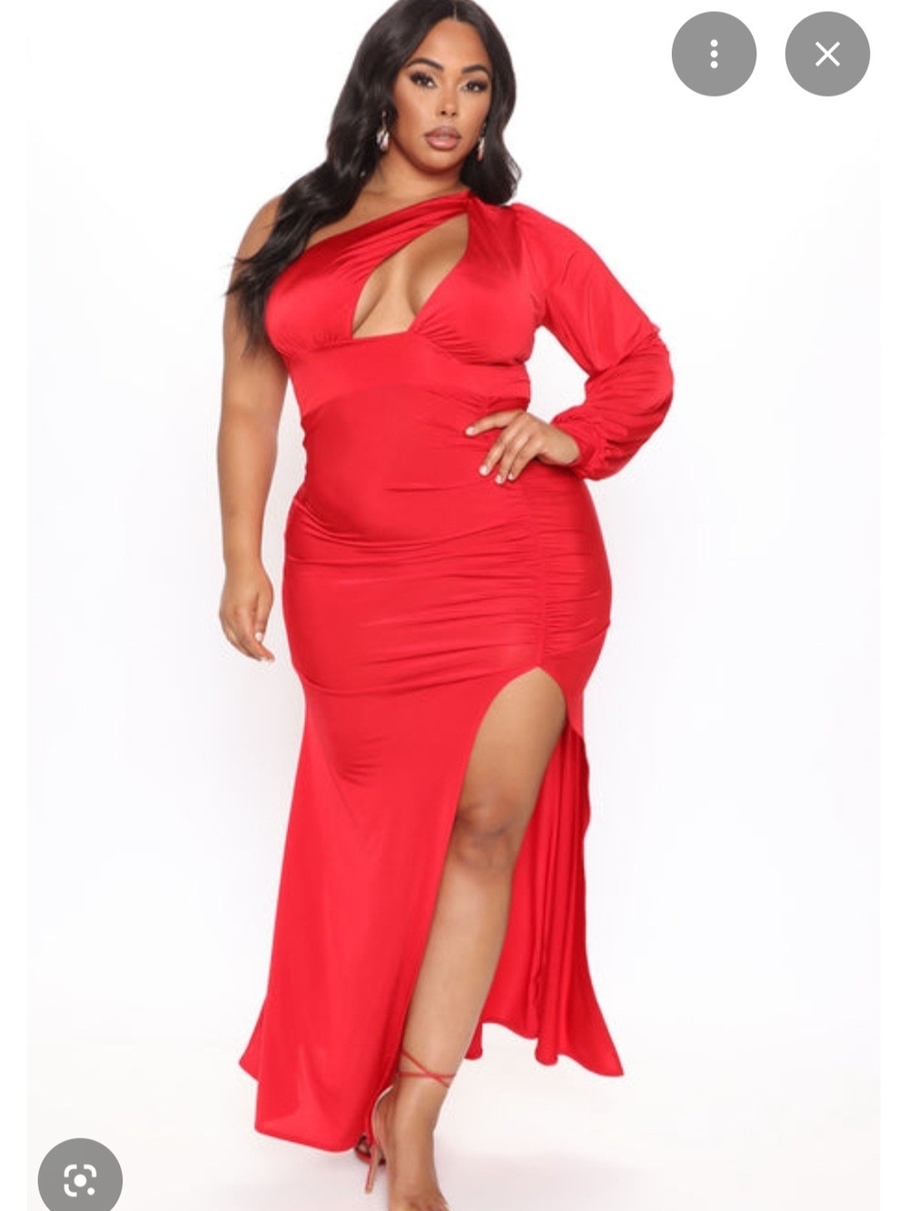 Plus-Size Red One-Shoulder Cutout Maxi Dress